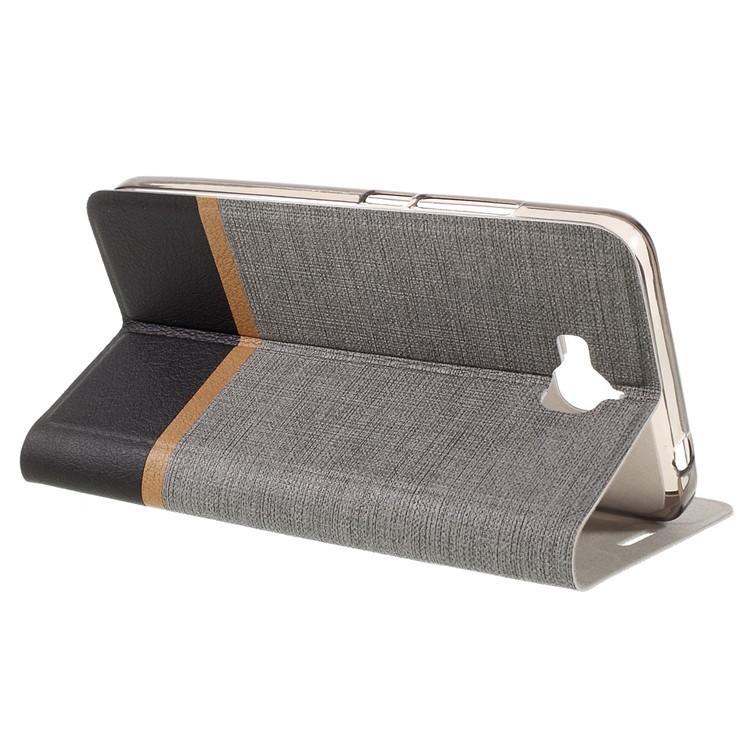 Cross Pattern Two-color Leather Stand Cover for Huawei Y6 Pro / Enjoy 5 - Grey-5
