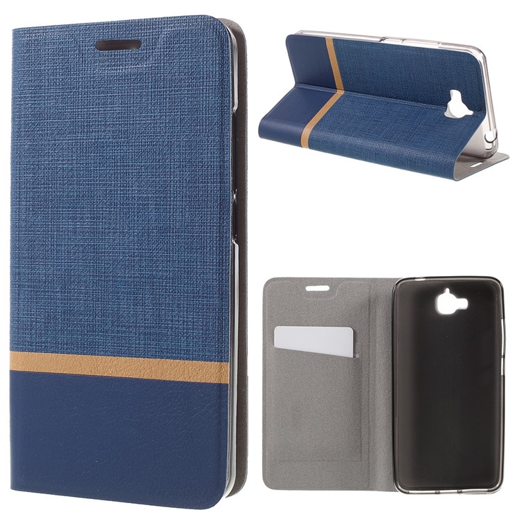 Cross Pattern Two-color Leather Card Holder Case for Huawei Y6 Pro / Enjoy 5 - Dark Blue-1