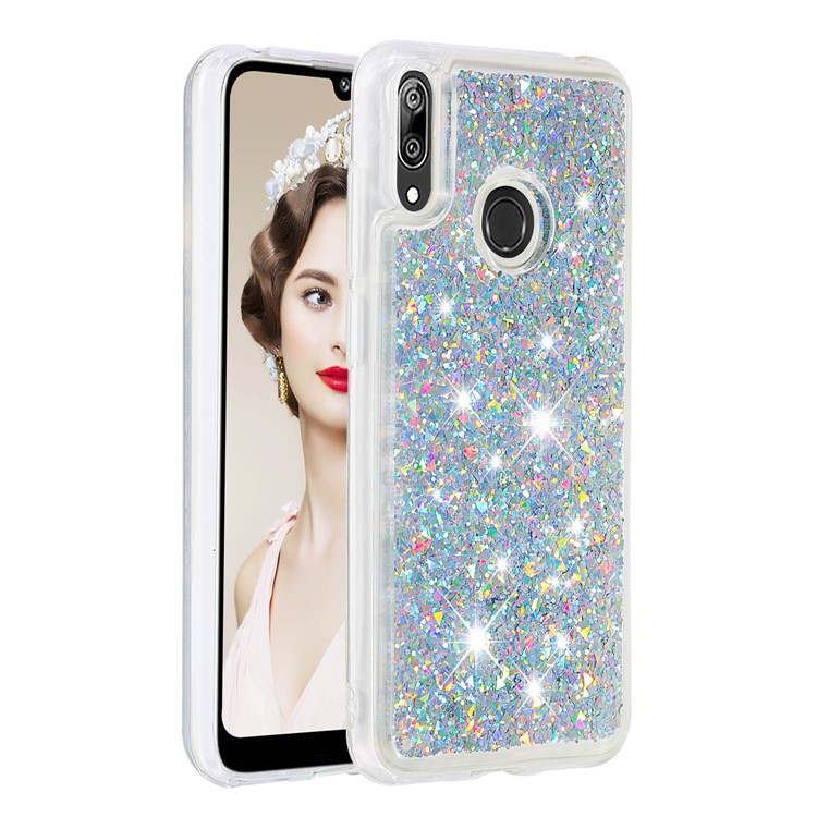Dynamische Glitter Puder Pailletten TPU Telefon Shell Cover Für Huawei Y7 (2019) / Y7 Prime (2019) - Silber--3
