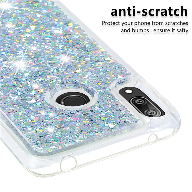 Dynamische Glitter Puder Pailletten TPU Telefon Shell Cover Für Huawei Y7 (2019) / Y7 Prime (2019) - Silber--5