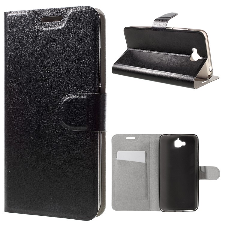 Crazy Horse Leather Case for Huawei Y6 Pro / Enjoy 5 with Built-in Steel Sheet - Black-1