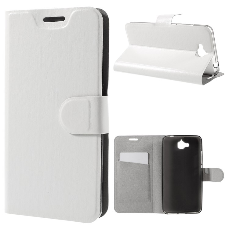 Crazy Horse Card Holder Leather Cover for Huawei Y6 Pro / Enjoy 5 - White-1