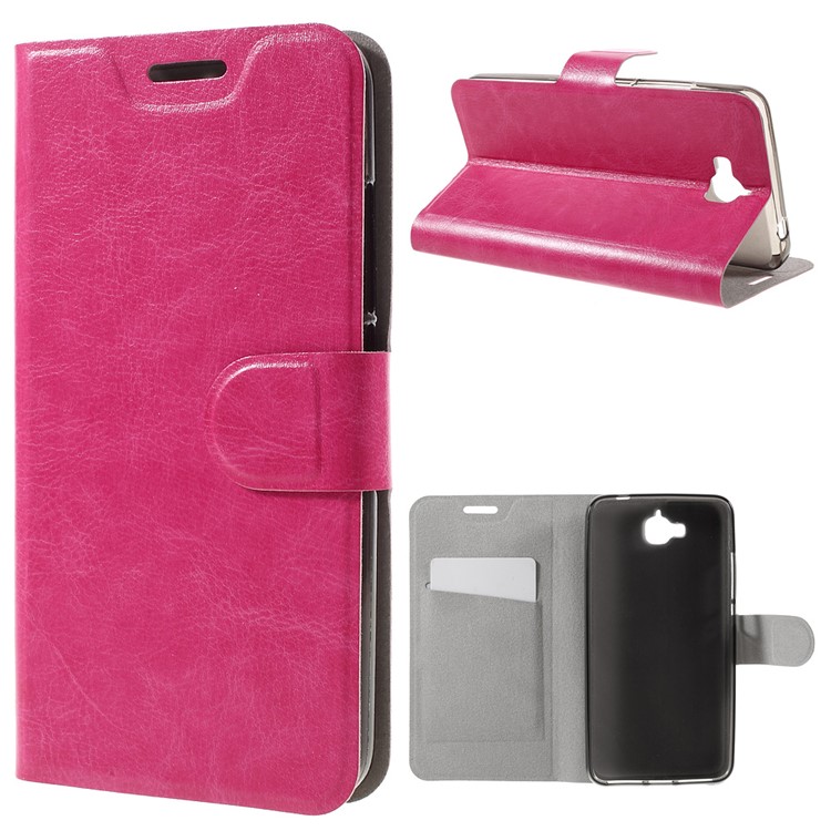 Crazy Horse Stand PU Leather Shell for Huawei Y6 Pro / Enjoy 5 - Rose-1