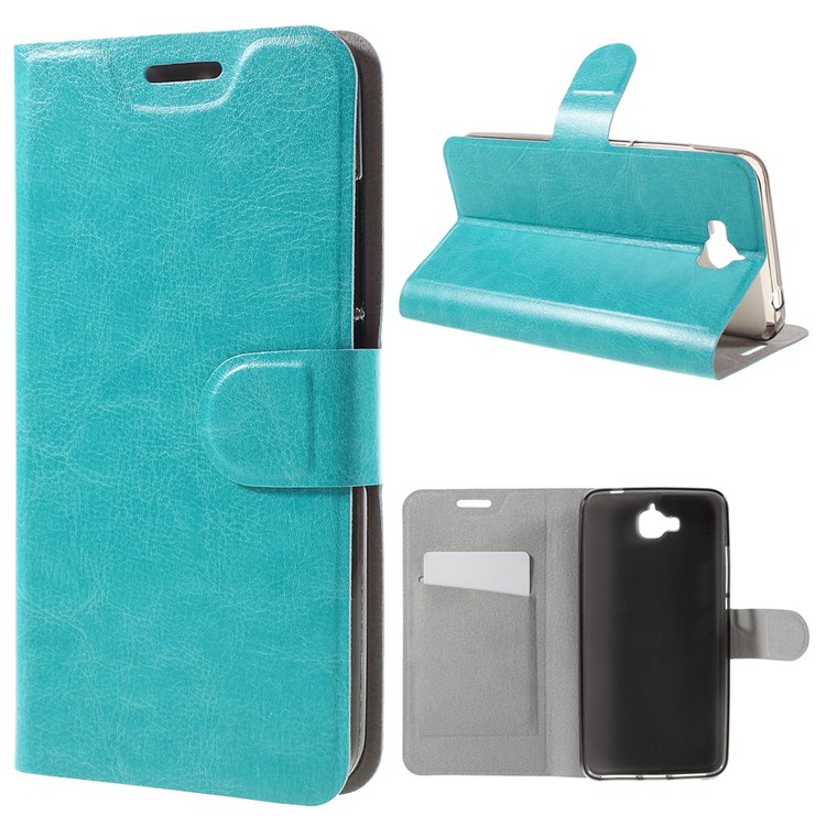 Crazy Horse Card Holder Stand Leather Case for Huawei Y6 Pro / Enjoy 5 - Blue-1