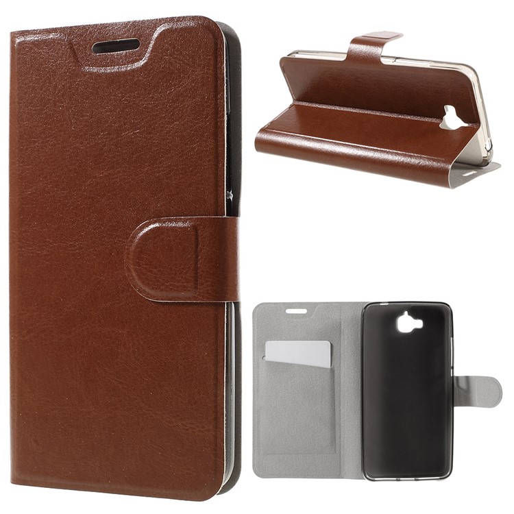 Crazy Horse Flip Leather Phone Case for Huawei Y6 Pro / Enjoy 5 - Brown-1