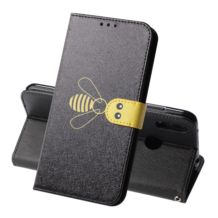 Bee Pattern Silk Texture Wallet Stand Flip Leather Case for Huawei Y7 (2019)/Y7 Prime (2019)/Y7 Pro (2019) - Black-1