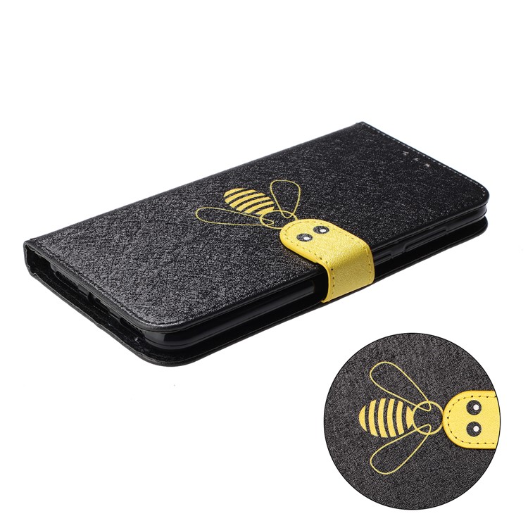 Bee Pattern Silk Texture Wallet Stand Flip Leather Case for Huawei Y7 (2019)/Y7 Prime (2019)/Y7 Pro (2019) - Black-5