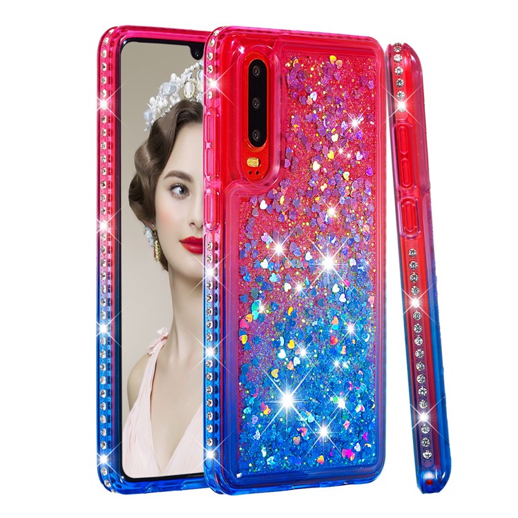 Diamond Decor Gradient Glitter Powder Quicksand TPU Cover for Huawei P30 - Red / Blue-1