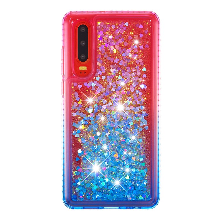 Diamond Decor Gradient Glitter Powder Quicksand TPU Cover for Huawei P30 - Red / Blue-2