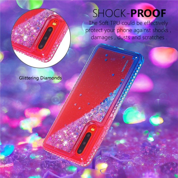 Diamond Decor Gradient Glitter Powder Quicksand TPU Cover for Huawei P30 - Red / Blue-3