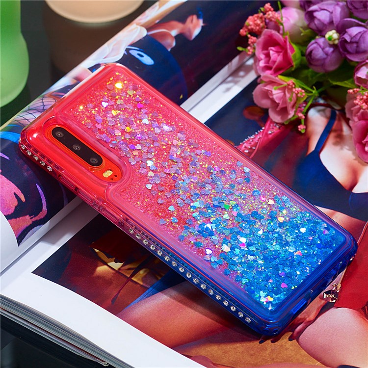 Diamond Decor Gradient Glitter Powder Quicksand TPU Cover for Huawei P30 - Red / Blue-4