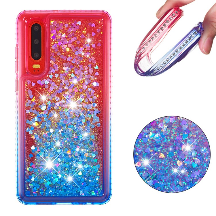 Diamond Decor Gradient Glitter Powder Quicksand TPU Cover for Huawei P30 - Red / Blue-5