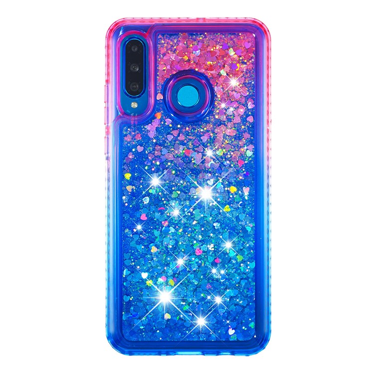 Diamond Decor Gradient Glitter Powder Quicksand TPU Shell with Finger Ring Buckle for Huawei P30 Lite / nova 4e - Rose / Blue-2