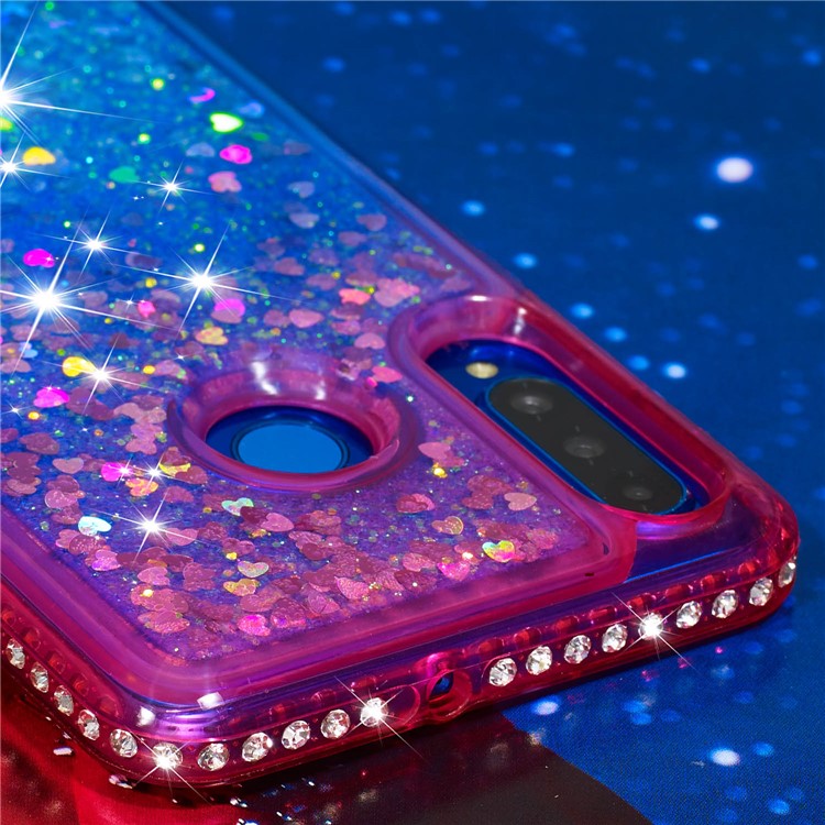 Diamond Decor Gradient Glitter Powder Quicksand TPU Shell with Finger Ring Buckle for Huawei P30 Lite / nova 4e - Rose / Blue-6