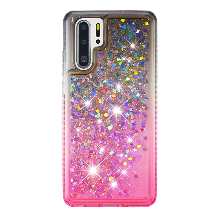 Rhinestone Decor Gradient Glitter Powder Quicksand TPU Shell Case for Huawei P30 Pro - Grey / Red-2