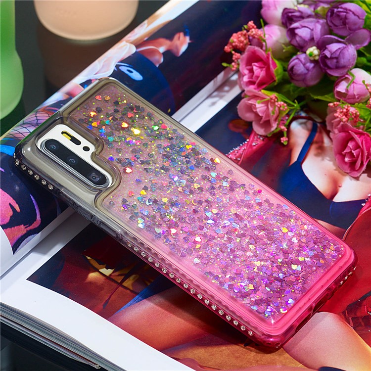 Rhinestone Decor Gradient Glitter Powder Quicksand TPU Shell Case for Huawei P30 Pro - Grey / Red-4