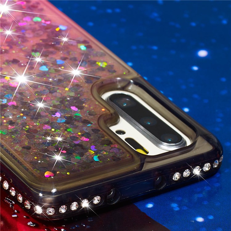 Rhinestone Decor Gradient Glitter Powder Quicksand TPU Shell Case for Huawei P30 Pro - Grey / Red-6