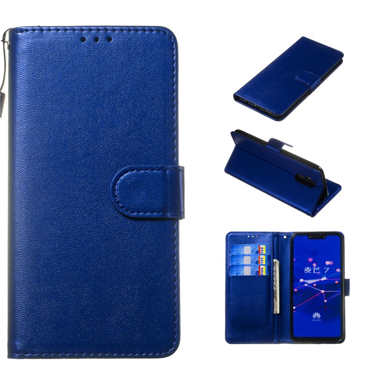 Solid Color Card Holder Leather Phone Case Cover for Huawei Mate 20 Lite - Blue-1