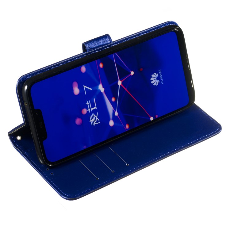 Solid Color Card Holder Leather Phone Case Cover for Huawei Mate 20 Lite - Blue-3