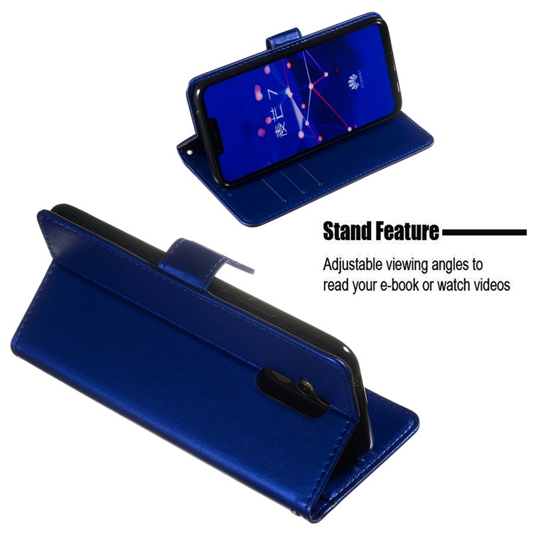 Solid Color Card Holder Leather Phone Case Cover for Huawei Mate 20 Lite - Blue-4