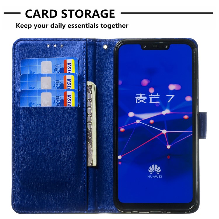 Solid Color Card Holder Leather Phone Case Cover for Huawei Mate 20 Lite - Blue-6
