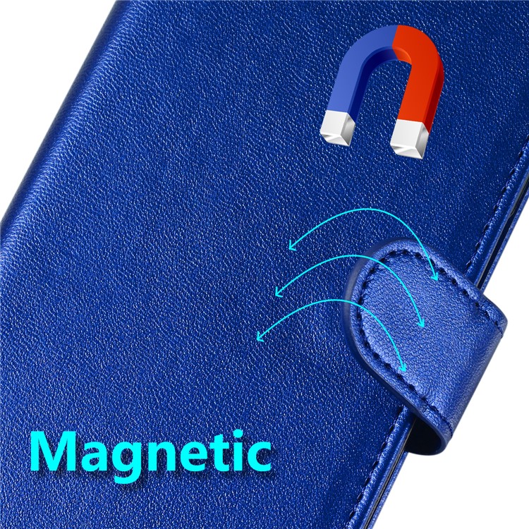 Solid Color Card Holder Leather Phone Case Cover for Huawei Mate 20 Lite - Blue-9