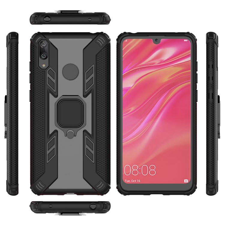 Warrior Style Rotatable Ring Kickstand PC+TPU Phone Cover Shell for Huawei Y7 (2019) / Y7 Prime (2019) - Black-3