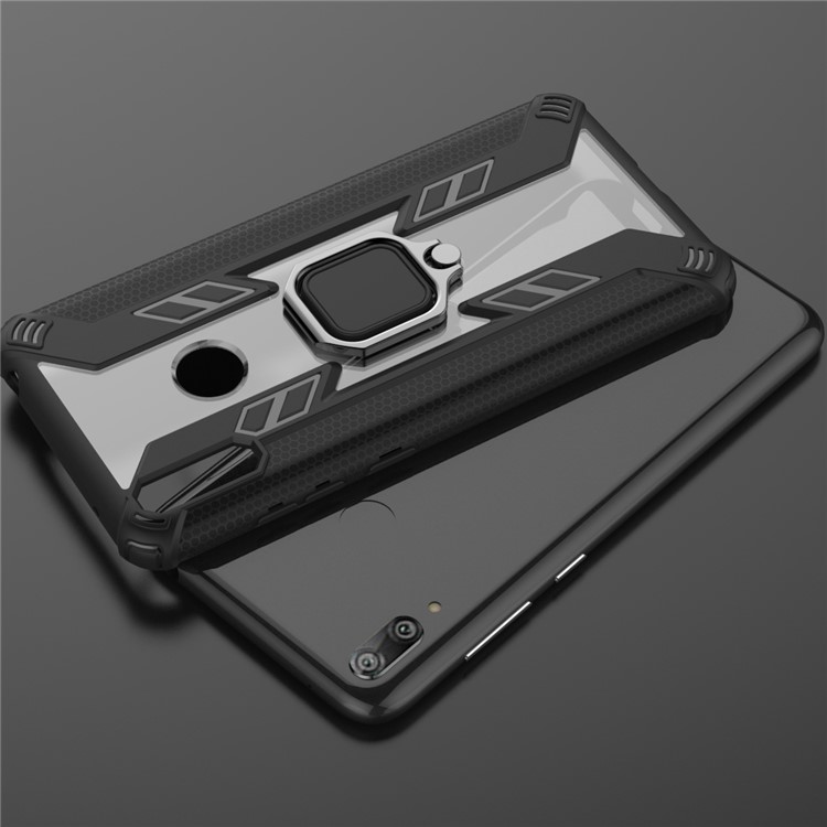 Warrior Style Rotatable Ring Kickstand PC+TPU Phone Cover Shell for Huawei Y7 (2019) / Y7 Prime (2019) - Black-7