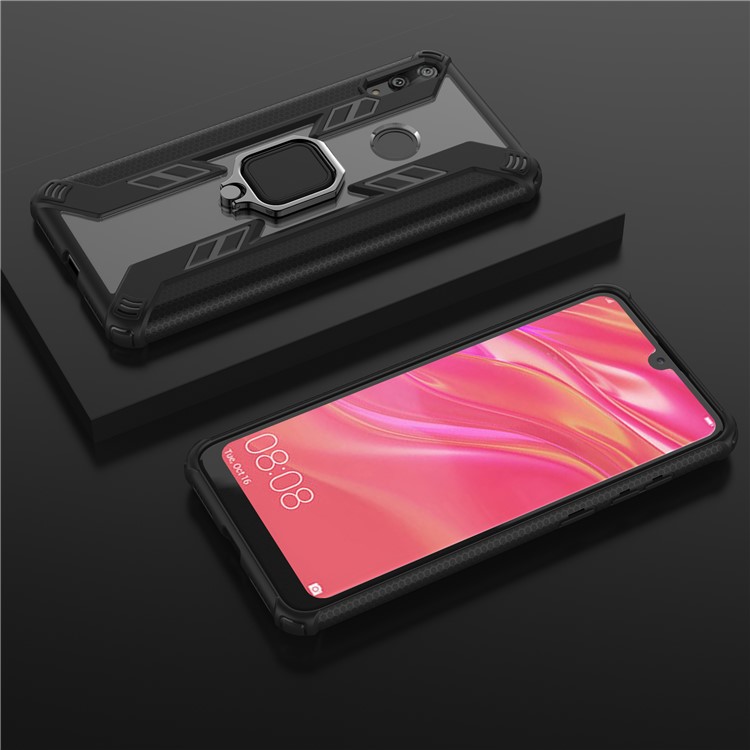 Warrior Style Rotatable Ring Kickstand PC+TPU Phone Cover Shell for Huawei Y7 (2019) / Y7 Prime (2019) - Black-8