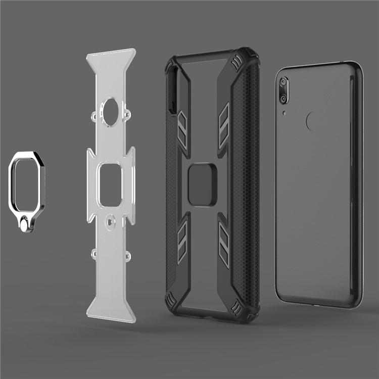 Warrior Style Rotatable Ring Kickstand PC+TPU Phone Cover Shell for Huawei Y7 (2019) / Y7 Prime (2019) - Black-9