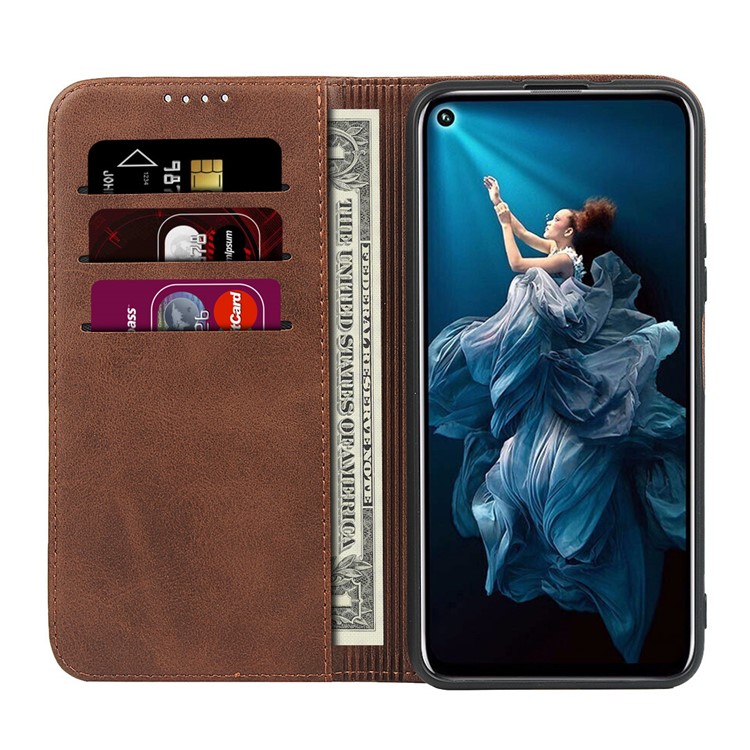 Auto-absorbed Leather Wallet Stand Cover Case for Huawei Honor 20 Pro - Coffee-4