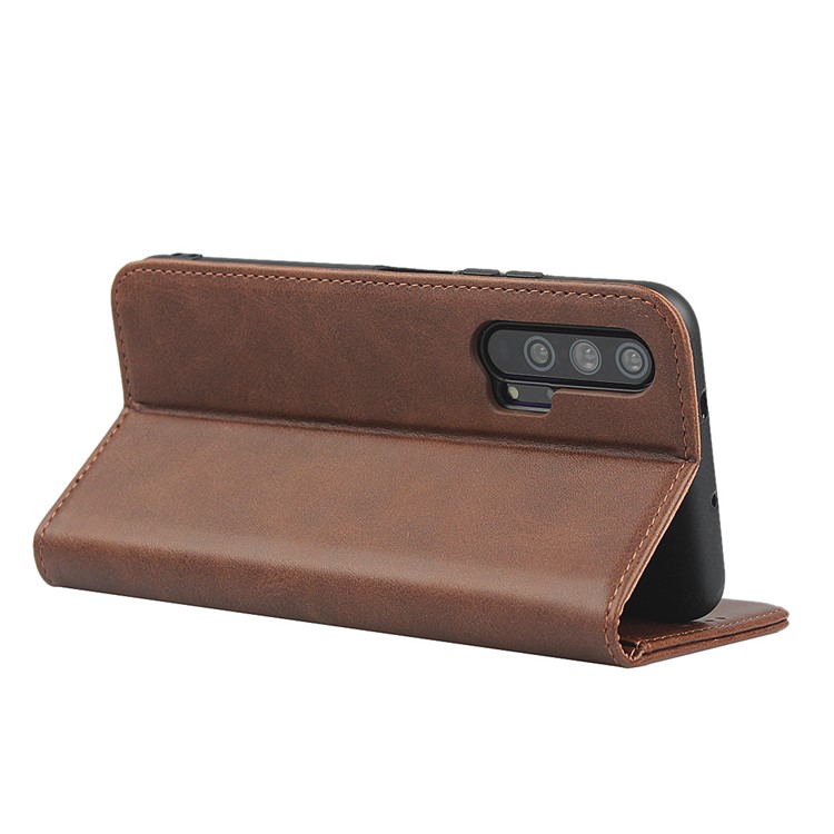 Auto-absorbed Leather Wallet Stand Cover Case for Huawei Honor 20 Pro - Coffee-5