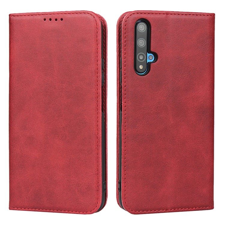 Auto-absorbed Leather Wallet Stand Phone Shell for Huawei Honor 20 - Red-1