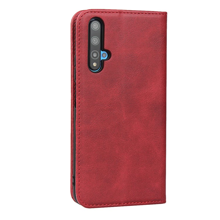 Auto-absorbed Leather Wallet Stand Phone Shell for Huawei Honor 20 - Red-3