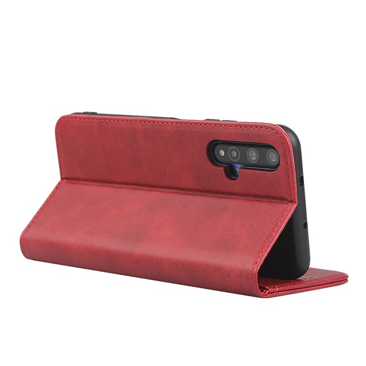 Auto-absorbed Leather Wallet Stand Phone Shell for Huawei Honor 20 - Red-5