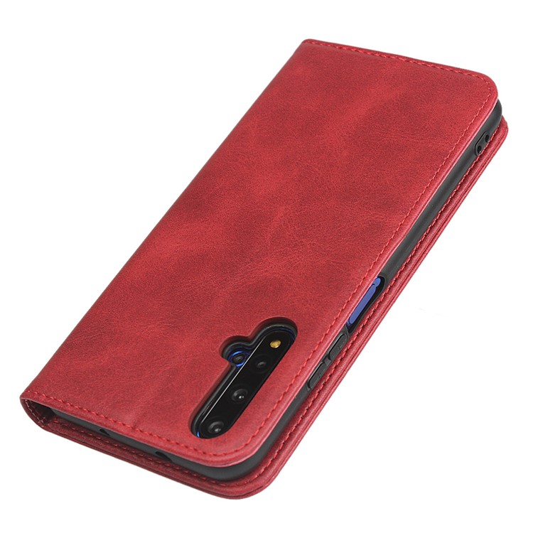 Auto-absorbed Leather Wallet Stand Phone Shell for Huawei Honor 20 - Red-6