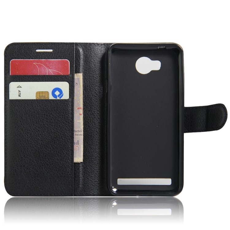Lychee Skin Wallet Leather Stand Case for Huawei Y3II / Y3 II - Black-3