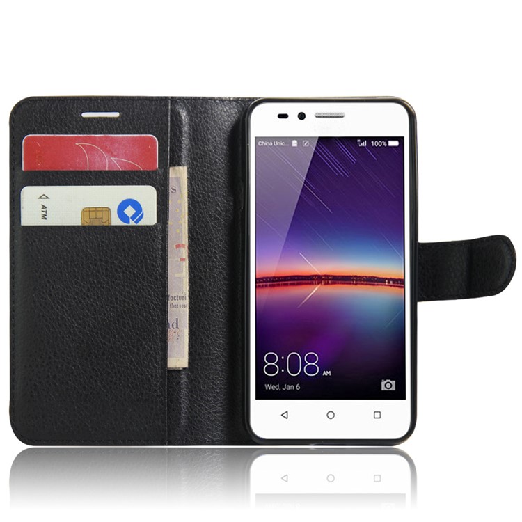 Lychee Skin Wallet Leather Stand Case for Huawei Y3II / Y3 II - Black-4