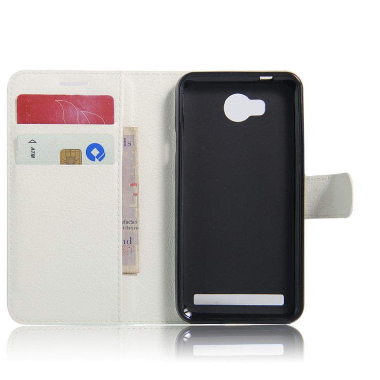 Lychee Skin Wallet Leather Stand Cover for Huawei Y3II / Y3 II - White-3