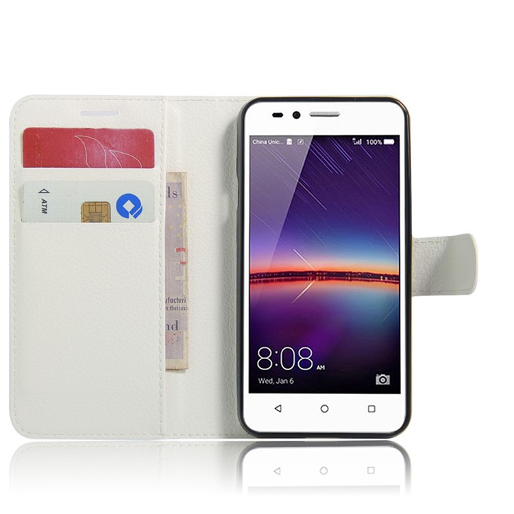 Lychee Skin Wallet Leather Stand Cover for Huawei Y3II / Y3 II - White-4