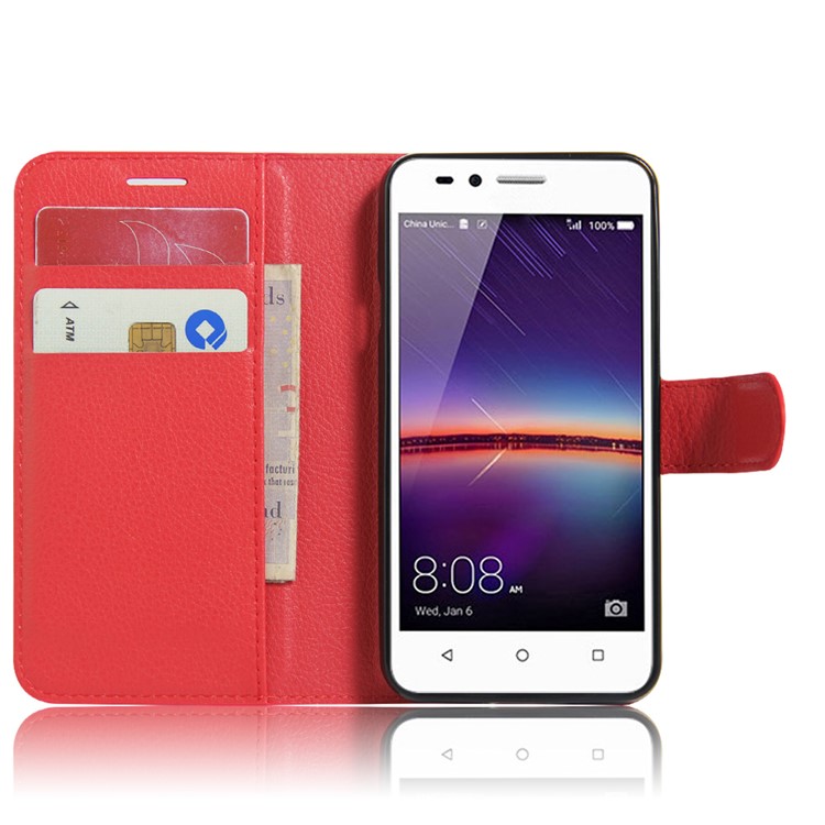 Lychee Skin Wallet Leather Phone Case for Huawei Y3 II / Y3II - Red-4