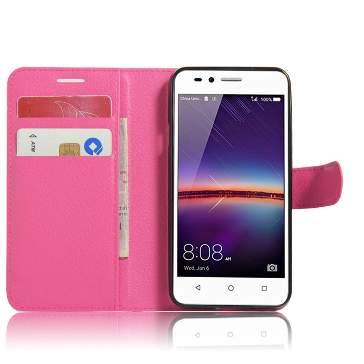 Lychee Skin Magnetic Leather Stand Case for Huawei Y3 II / Y3II - Rose-4
