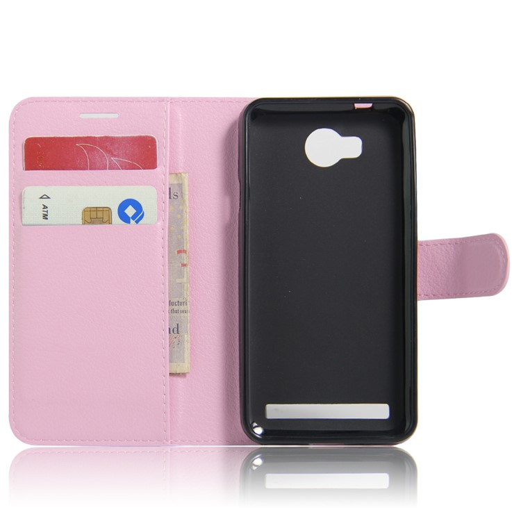 Lychee Skin Magnetic Leather Stand Cover for Huawei Y3 II / Y3II - Pink-3