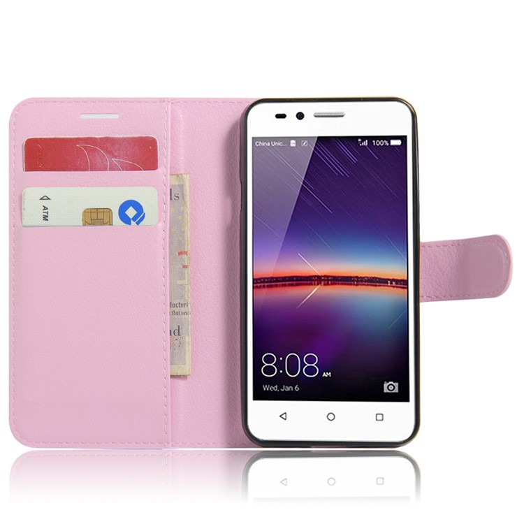 Lychee Skin Magnetic Leather Stand Cover for Huawei Y3 II / Y3II - Pink-4