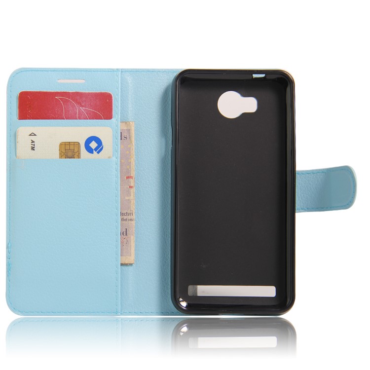 Lychee Skin Leather Card Holder Case for Huawei Y3II / Y3 II - Baby Blue-3