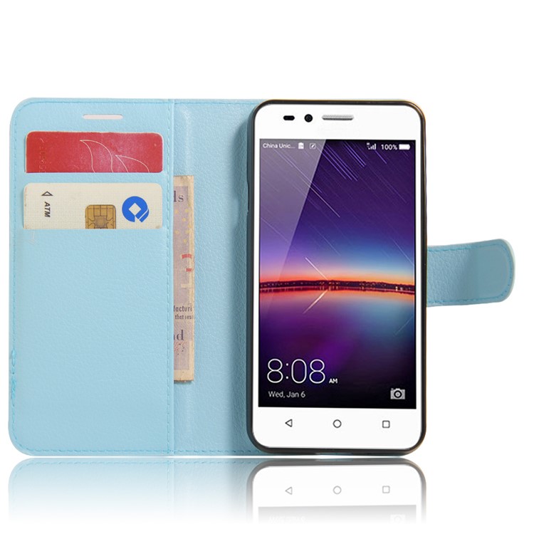 Lychee Skin Leather Card Holder Case for Huawei Y3II / Y3 II - Baby Blue-4