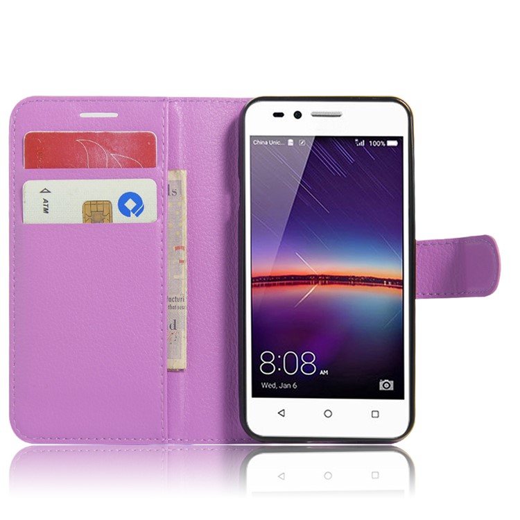 Lychee Skin PU Leather Stand Case for Huawei Y3II / Y3 II - Purple-4