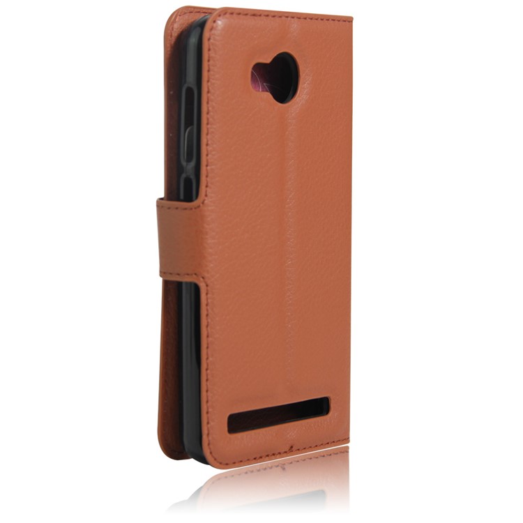 Lychee Skin Leather Wallet Case for Huawei Y3II / Y3 II - Brown-2