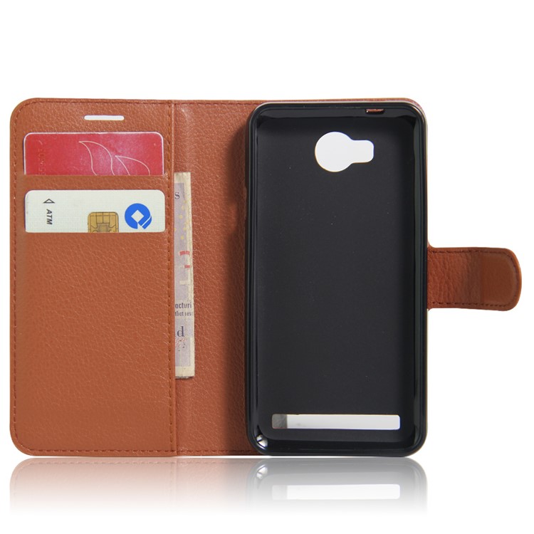 Lychee Skin Leather Wallet Case for Huawei Y3II / Y3 II - Brown-3