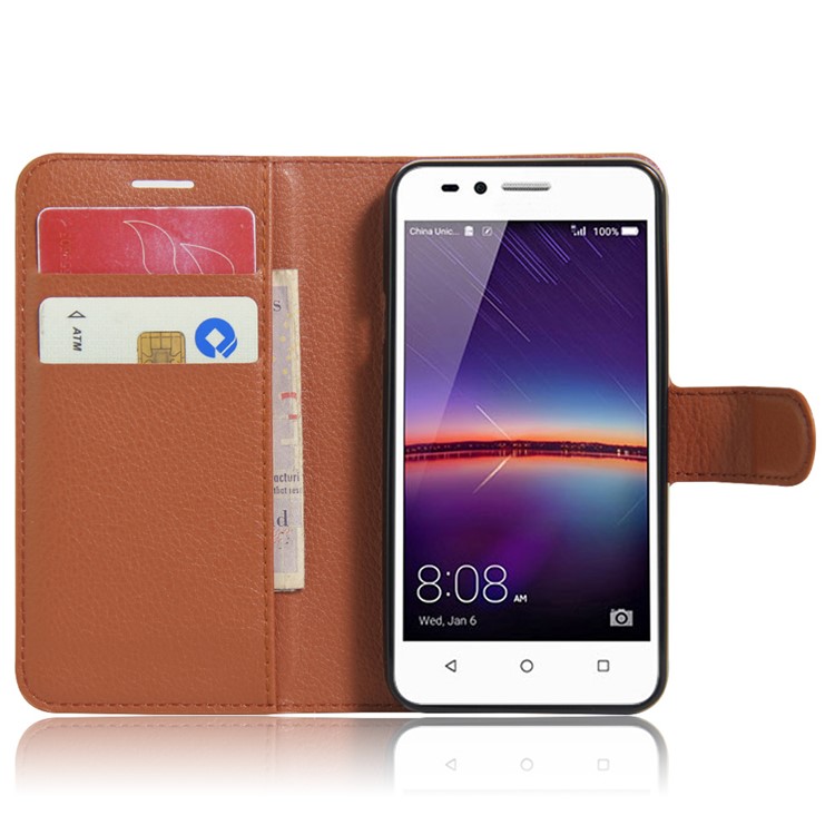 Lychee Skin Leather Wallet Case for Huawei Y3II / Y3 II - Brown-4